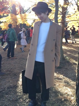 「MARTIN MARGIELA（マルタンマルジェラ）のアイテム（チェスターコート）」を使った、NORIさん（メンズ・169cm）の冬コーディネート