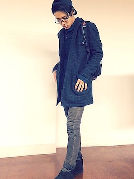 「アイテム（チェスターコート、グリーン系）」を使った、sekinooo!!!!さん（メンズ・178cm）の冬コーディネート