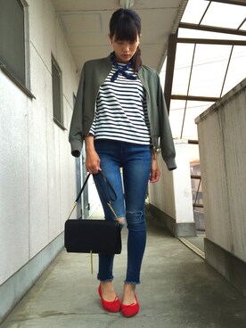 「one after another NICE CLAUP（ワンアフターアナザーナイスクラップ）のアイテム（ミリタリージャケット）」を使った、cocomamさん（レディース・158cm）の春コーディネート