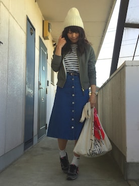 「one after another NICE CLAUP（ワンアフターアナザーナイスクラップ）のアイテム（ミリタリージャケット）」を使った、cocomamさん（レディース・158cm）の春コーディネート