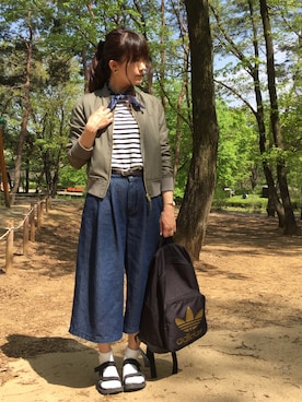 「one after another NICE CLAUP（ワンアフターアナザーナイスクラップ）のアイテム（ミリタリージャケット）」を使った、cocomamさん（レディース・158cm）の春コーディネート