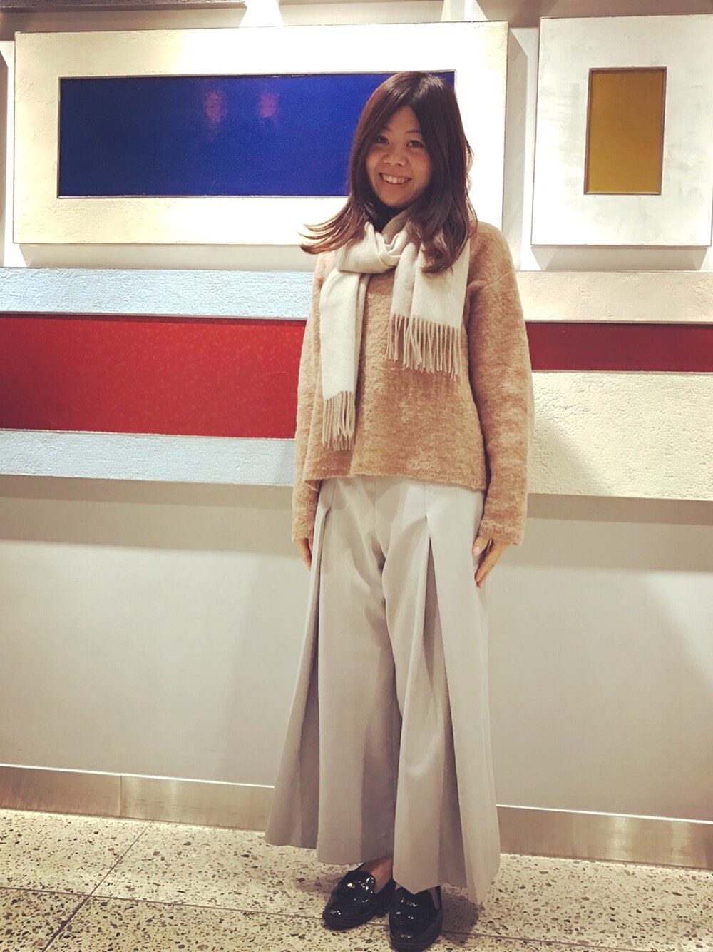 「浅草、休日スタイル」｜「COLLAGE GALLARDAGALANTEのアイテム（ニット/セーター、ブラウン系）」を使った、Saki Nishikioriさん（レディース・150cm）の冬コーディネートの1枚目の写真