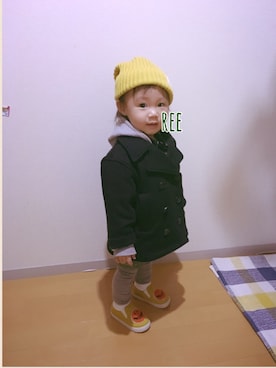 「ニコちゃん」｜「アイテム（ニットキャップ/ビーニー）」を使った、72reeさん（キッズ・80cm）の秋コーディネート