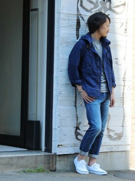 「ブルーコーデ」｜「アイテム（ミリタリージャケット）」を使った、JOURNAL STANDARD relumeさん（メンズ・170cm）の秋コーディネート