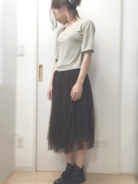 「PRASH NOTES（プラッシュノーツ）のアイテム（Tシャツ/カットソー）」を使った、りんさん（レディース・164cm）の春コーディネート