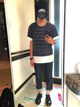 「BLUE WORK（ブルーワーク）のアイテム（Tシャツ/カットソー）」を使った、リッキーさん（メンズ・168cm）の夏コーディネート
