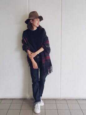 「Ungrid（アングリッド）のアイテム（ストール/ショール）」を使った、TOMOMI KANATAさん（レディース・161cm）の秋コーディネート