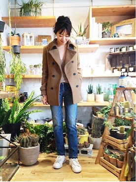 「TODAYFUL（トゥデイフル）のアイテム（ピーコート）」を使った、TOMOMI KANATAさん（レディース・161cm）の秋コーディネート