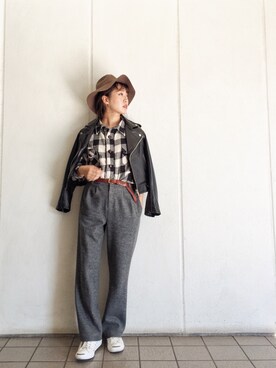 「TODAYFUL（トゥデイフル）のアイテム（ライダースジャケット）」を使った、TOMOMI KANATAさん（レディース・161cm）の秋コーディネート