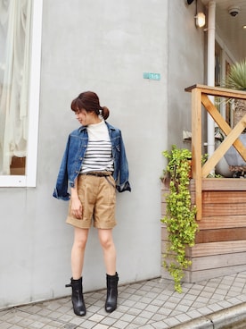 「ボーダーニット」｜TOMOMI KANATAさん（レディース・161cm）の秋コーディネート