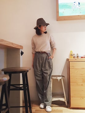 「TODAYFUL（トゥデイフル）のアイテム（帽子）」を使った、TOMOMI KANATAさん（レディース・161cm）の秋コーディネート