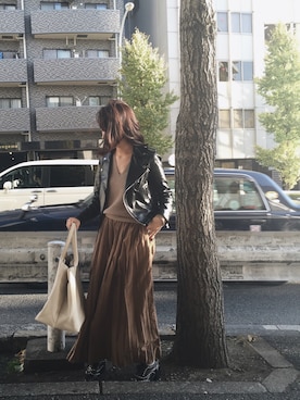 「TODAYFUL（トゥデイフル）のアイテム（ライダースジャケット）」を使った、TOMOMI KANATAさん（レディース・161cm）の冬コーディネート