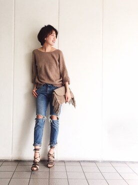 「アイテム（ニット/セーター）」を使った、TOMOMI KANATAさん（レディース・161cm）の春コーディネート