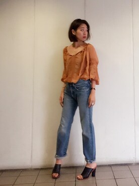 「TODAYFUL（トゥデイフル）のJAKE'sデニム（デニムパンツ）」を使った、TOMOMI KANATAさん（レディース・162cm）の夏コーディネート