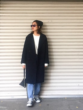 「TODAYFUL（トゥデイフル）のアイテム（チェスターコート）」を使った、TOMOMI KANATAさん（レディース・162cm）の冬コーディネート