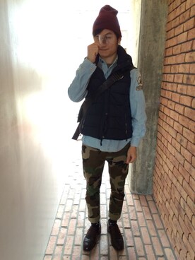 「Abercrombie&Fitch（アバークロンビーアンドフィッチ）のアイテム（ベスト）」を使った、やぁーまんさん（メンズ・167cm）の秋コーディネート