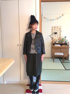 「ADAM ET ROPE'（アダムエロペ）のアイテム（ライダースジャケット）」を使った、𝚝𝚊𝚔𝚊𝚔𝚘さん（レディース・150cm）の秋コーディネート