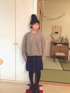 「アイテム（ニットキャップ/ビーニー、ブルー系）」を使った、𝚝𝚊𝚔𝚊𝚔𝚘さん（レディース・150cm）の秋コーディネート