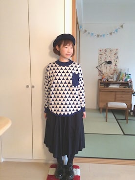 「アイテム（ハンチング/ベレー帽、ブルー系）」を使った、𝚝𝚊𝚔𝚊𝚔𝚘さん（レディース・150cm）の秋コーディネート