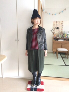 「ADAM ET ROPE'（アダムエロペ）のアイテム（ライダースジャケット）」を使った、𝚝𝚊𝚔𝚊𝚔𝚘さん（レディース・150cm）の秋コーディネート