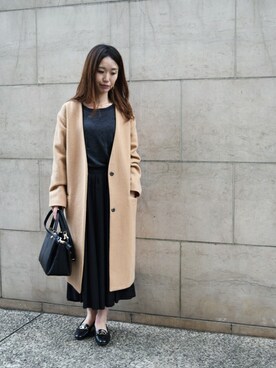 「MK MICHEL KLEIN（エムケーミッシェルクラン）のアイテム（チェスターコート）」を使った、MKミッシェルクランさん（レディース・160cm）の冬コーディネート