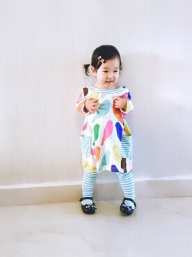 「アイテム（タイツ/ストッキング、ブルー系）」を使った、大月亮公举さん（キッズ・80cm）の春コーディネート