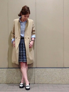 「キュロット」｜「アイテム（チェスターコート）」を使った、journal standard L'essage 銀座店スタッフさん（レディース・164cm）の春コーディネート