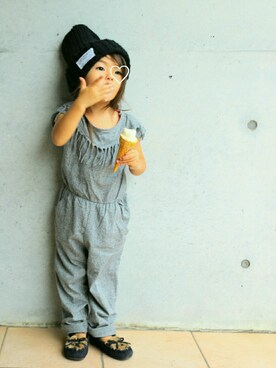 「フリンジ」｜「アイテム（オールインワン・サロペット）」を使った、hinanoさん（キッズ・90cm）の秋コーディネート