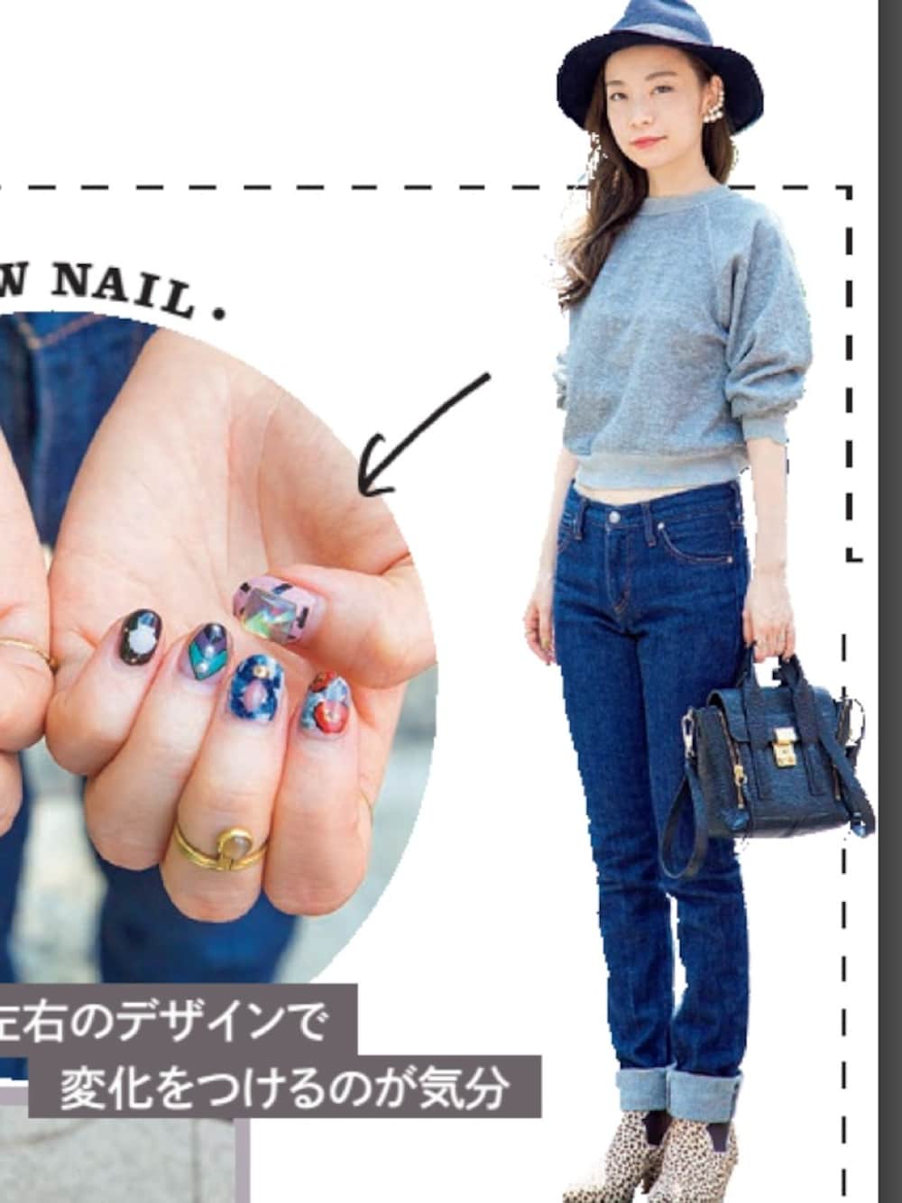 「デニム、ACNE、HYKE、フィリップリム」｜「2014AW HYKE（ニットキャップ/ビーニー、グリーン系）」を使った、望月知さん（レディース・156cm）の夏コーディネートの1枚目の写真