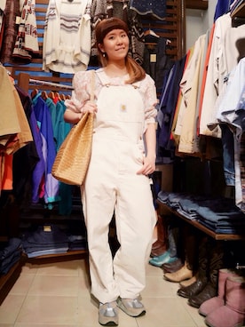 「reefur」｜「アイテム（オールインワン・サロペット）」を使った、奈良岡にこさん（レディース・163cm）の春コーディネート