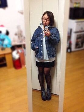 「AS KNOW AS plus（アズノゥアズプラス）のアイテム（デニムジャケット）」を使った、ちひろさん（レディース・152cm）の冬コーディネート