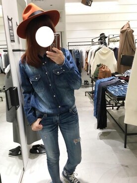 「Ungrid（アングリッド）のフレイドヘムストスリ（デニムパンツ）」を使った、Yuさん（レディース・160cm）の冬コーディネート