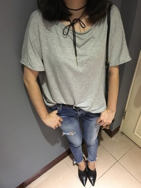 「Ungrid（アングリッド）のフレイドヘムストスリ（デニムパンツ）」を使った、Yuさん（レディース・160cm）の秋コーディネート