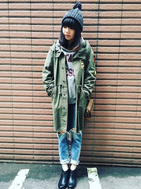「MOUSSY（マウジー）のアイテム（モッズコート）」を使った、Yuさん（レディース・160cm）の秋コーディネート