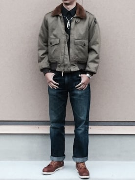 「Levis」｜「アイテム（ミリタリージャケット）」を使った、tk9573さん（メンズ・180cm）の冬コーディネート