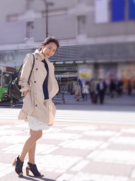 「白スカート」｜「アイテム（トレンチコート）」を使った、Maryさん（レディース・158cm）の春コーディネート