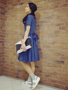 「ブルー x ホワイト」｜「アイテム（ワンピース/ドレス）」を使った、Maryさん（レディース・158cm）の春コーディネート
