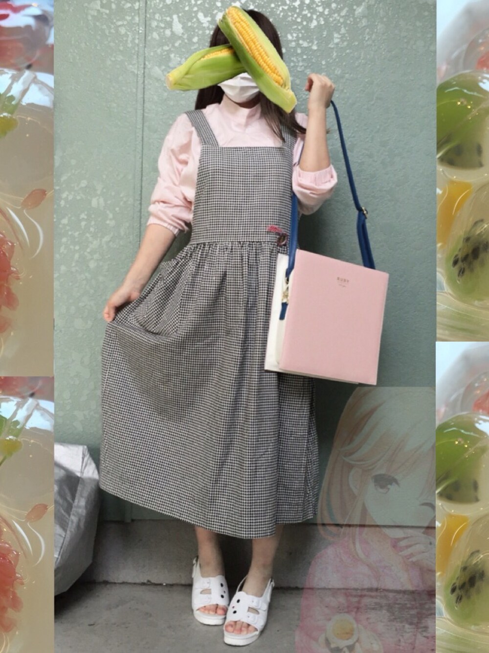 「ナース、ワンピース、うさぎちゃん、ギンガムチェック、ピンクシャツ、バッジ」｜「kimochiのアイテム（ワンピース、ブラック系）」を使った、めりりんさん（レディース・150cm）の夏コーディネートの1枚目の写真