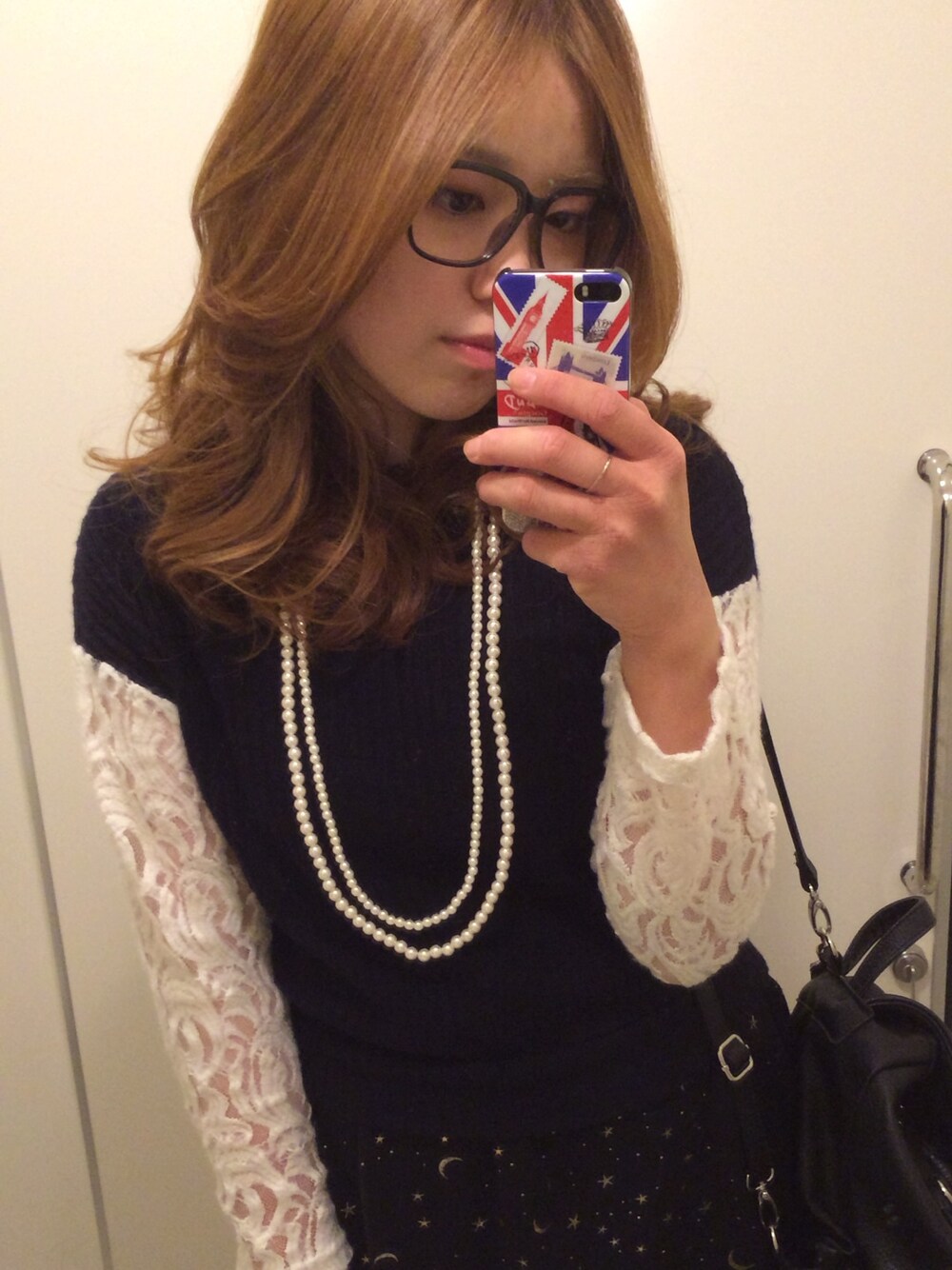 「ニット、ワンピース、リュック」｜「mysticのレースニット
（ニット/セーター、ブルー系）」を使った、ayumiさん（レディース・163cm）の春コーディネートの1枚目の写真