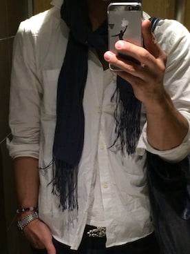 「COACH（コーチ）のアイテム（トートバッグ、ブルー系）」を使った、大石 貴之さん（メンズ・175cm）の春コーディネート