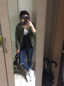 「grove（グローブ）のアイテム（ナイロンジャケット）」を使った、taccoさん（レディース・155cm）の夏コーディネート