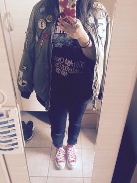 「jouetie（ジュエティ）のレースリメイクBIG　T（Tシャツ/カットソー、ブラック系）」を使った、taccoさん（レディース・155cm）の夏コーディネート