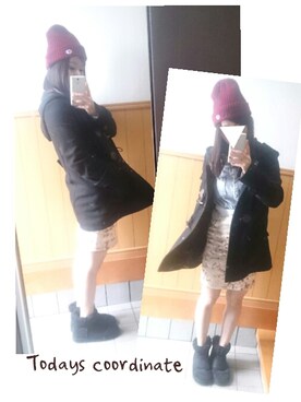 「スウェットスカート」｜「アイテム（ダッフルコート）」を使った、lichanさん（レディース・154cm）の冬コーディネート