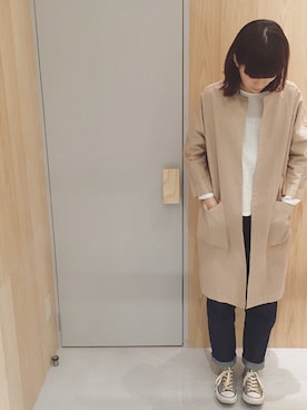 「yuni」｜「アイテム（ノーカラージャケット）」を使った、bulle de savonさん（レディース・158cm）の春コーディネート