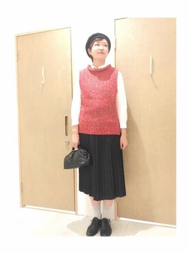「アイテム（ベスト、レッド系）」を使った、bulle de savonさん（レディース・158cm）の秋コーディネート