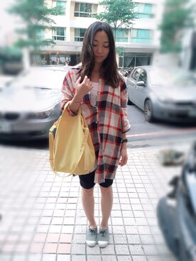 「アイテム（シャツ/ブラウス、レッド系）」を使った、Nickyさん（レディース）の夏コーディネート