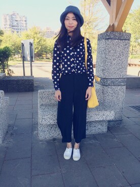 「GU（ジーユー）のアイテム（チノパンツ、ブラック系）」を使った、Nickyさん（レディース）の秋コーディネート