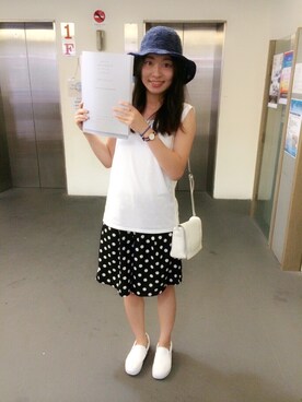 「UNIQLO（ユニクロ）のアイテム（その他トップス、ホワイト系）」を使った、Nickyさん（レディース）の夏コーディネート