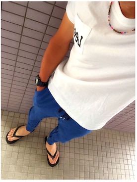 「H&M（エイチ・アンド・エム）のアイテム（ビーチサンダル）」を使った、Kaaazさん（メンズ・165cm）の春コーディネート