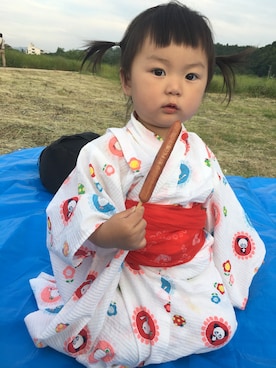 「ツインテール」｜「アイテム（浴衣）」を使った、mmm♡さん（キッズ・90cm）の春コーディネート